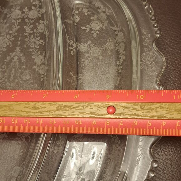Vintage Tiffin Glass Cherokee Rose Double Handle 3 Section Divided Serving Tray - Picture 3 of 9